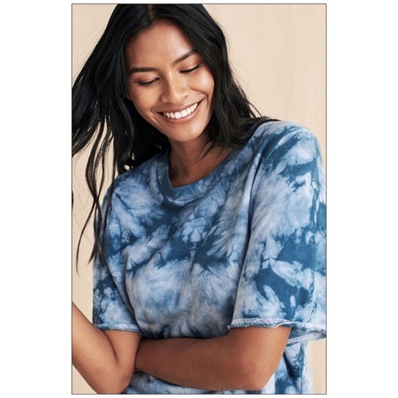 Faherty Go Easy Majolica Blue White Tie Dye Tee Shirt Top Shorts Set Outfit M - Picture 2 of 12